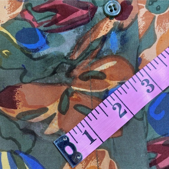 90s Silk Earth Tone Floral Blouse - Medium | Vintage‎ Button Up Secretary Top - Picture 7 of 8